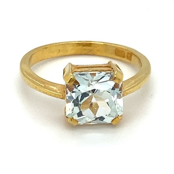 Aquamarine 3.01ct Solid 22K Yellow Gold Ring - Picture 1 of 7